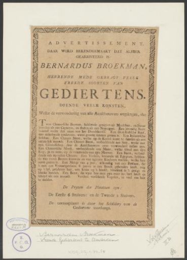 Bernardus Broekman, having brought many strange kinds of Beasts. Performing many Arts