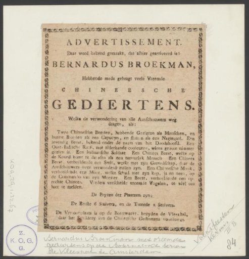 Bernardus Broekman, having brought many strange Chinese Beasts