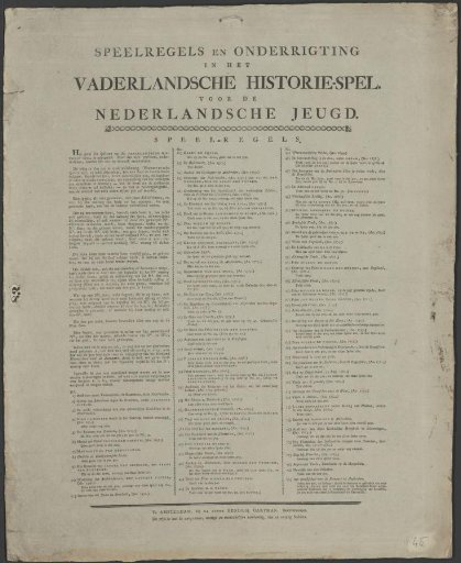 Rules and Instructions for the Patriotic Historical Game. For the Dutch Youth