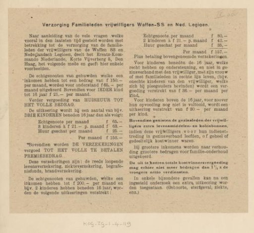 Care for Family Members of Waffen-SS Volunteers and the Dutch Legion