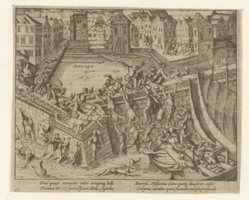 Spanish Fury: inhabitants flee into the Scheldt, 1576