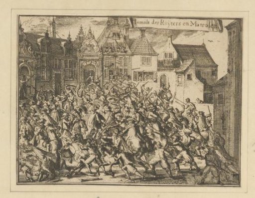 Fighting between cavalry and sailors at Hoorn, 1673