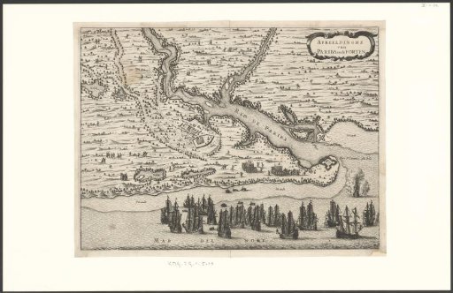 Forts at the mouth of the Rio Paraiba in Brazil captured by Admiral Lichthart, 1634