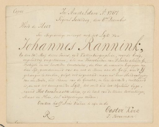 Funeral notice for Johannes Rannink