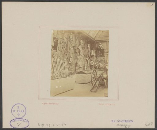 Cannon, armor, and weapons at the arms exhibition of Arti et Amicitiae, 1869