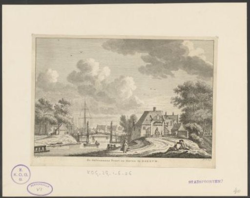 City view with the Halvemaanspoort and harbor in Dokkum