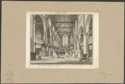 Interior of the Walloon Church in Amsterdam, viewed towards the main entrance