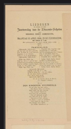 Hymnbook for the presentation of the annual report of the Deacons' schools, 1906