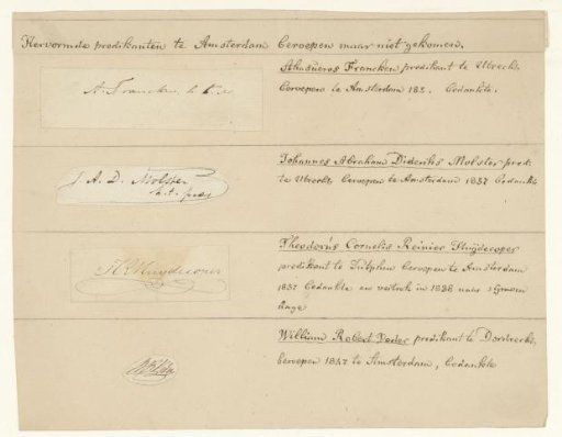 Signatures of Reformed ministers called to Amsterdam