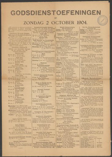 Announcement of religious services on October 2, 1904