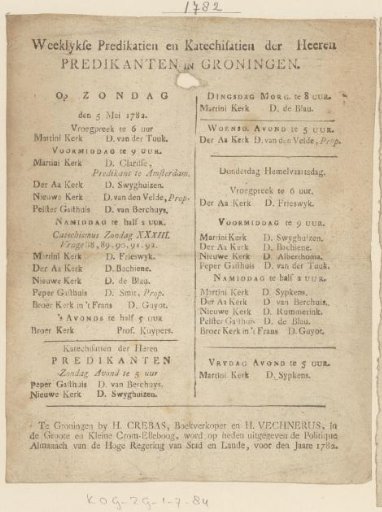 Sermons in Groningen during the week of May 5, 1782