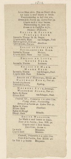 Sermons in Leiden during the week of March 22, 1812