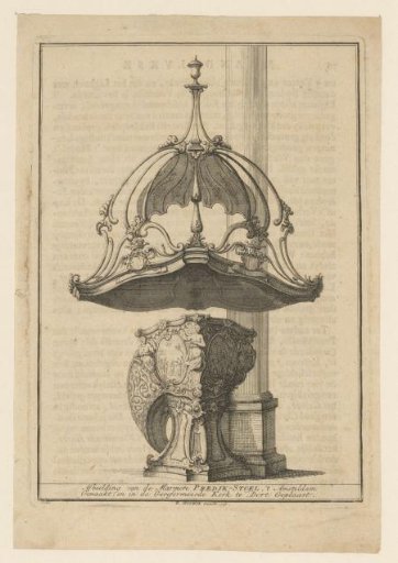Depiction of the Marble Pulpit, 't Amsteldam / made, and placed in the Reformed Church in Dort