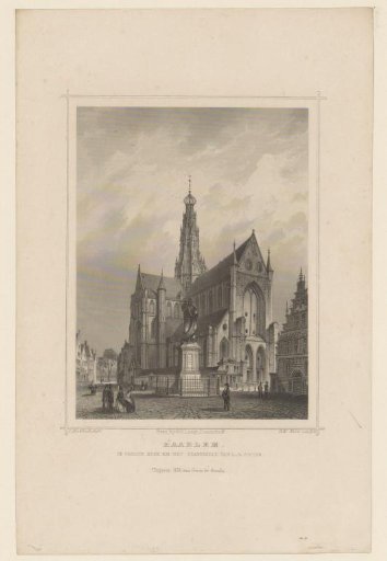 Haarlem. The Great Church and the statue of L. Jz. Coster