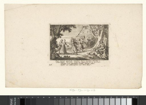 Dancing women in front of an inn