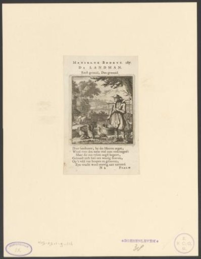 Farm laborer surrounded by animals