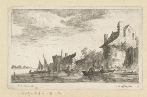 River landscape with two round towers