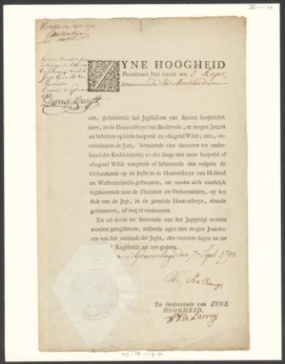 Hunting Permit for the Houtvesterij Brederode