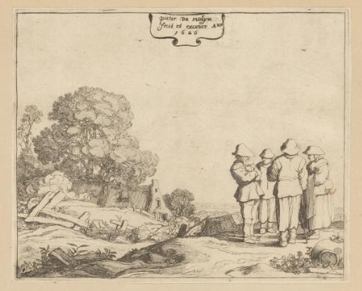 Landscape with three peasants and a peasant woman