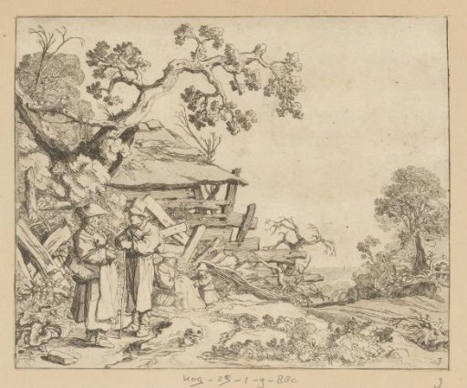 Woman with a basket in conversation with a peasant
