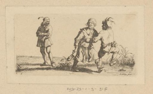 Two dancing farmers and a spectator