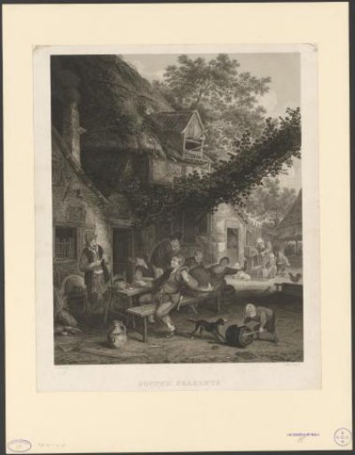 Drinking peasants in front of an inn
