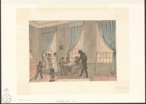 Children playing in the living room, the dog Mouton sitting upright