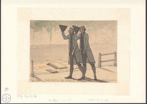 Two men with a triangular pick