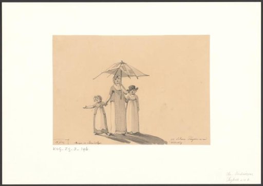 Nanny with two children under a broken umbrella