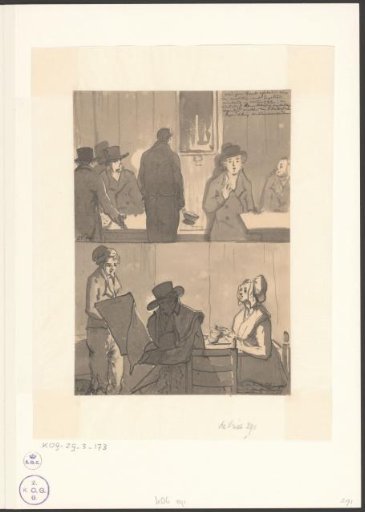 Discussion in a coffee house and Christiaan Andriessen viewing drawings for an art critique