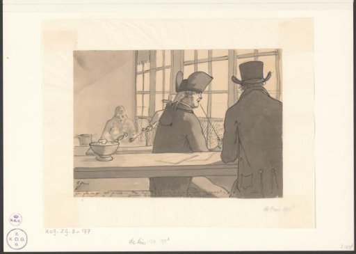 Wounded coffee house visitor talking about the failed English expedition to Lisbon, 1805