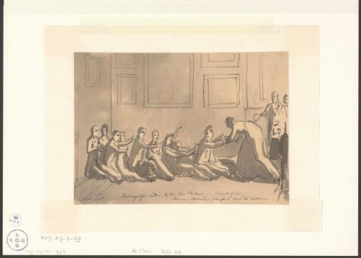 Group of adults playing a parlor game while sitting on the floor