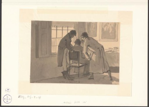 Three men looking at a painting