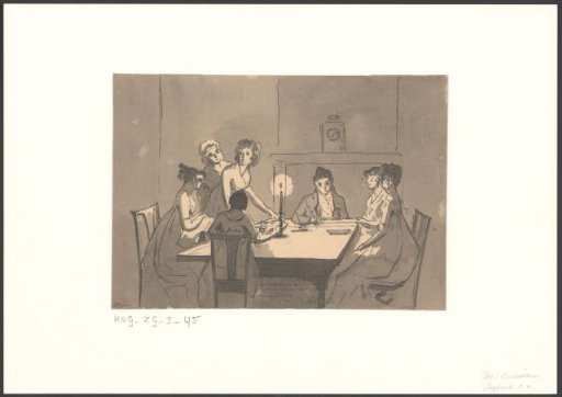 Christiaan Andriessen giving a drawing lesson to six women by candlelight