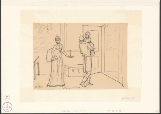 Christiaan Andriessen leaving his mother's house with his wife and child