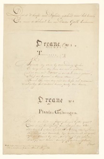 Manuscript with explanation of the bumps on the skull as drawn on the portrait of Daniel Dijlius