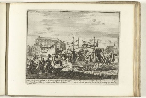 William III and Mary II Sail in the Royal Barge from Whitehall to Westminster Abbey, 1689