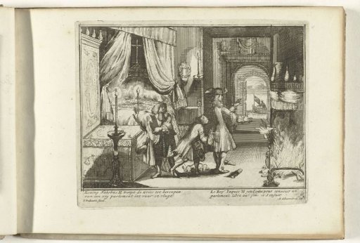 James II Throws the Proposals for a Free Parliament into the Fire and Flees, 1688