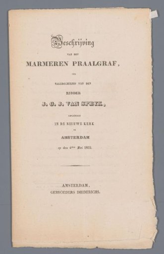 Description of the Marble Monumental Tomb in Memory of the Knight J.C.J. van Speyk