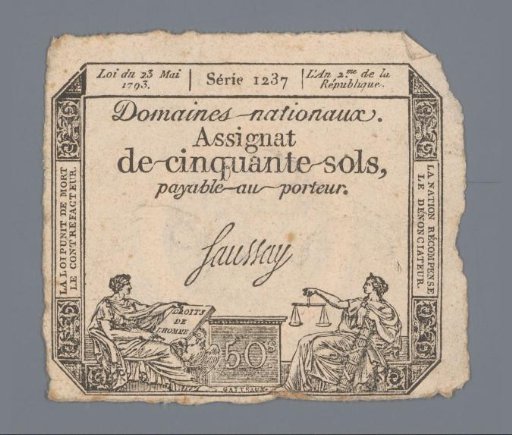 Assignat of fifty sols, series 1237 issued 23 May 1793