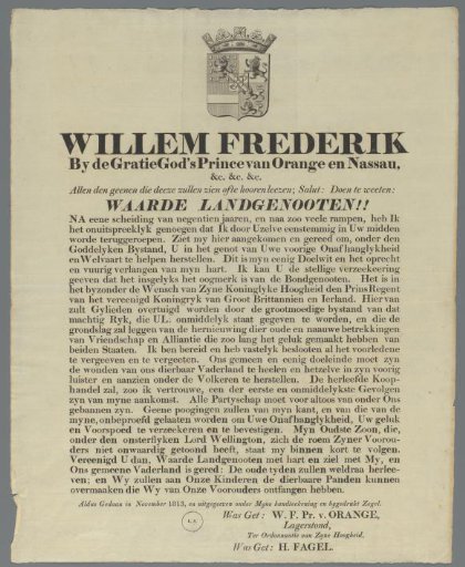 Return of the Prince of Orange (later King William I) to the Netherlands, 1813