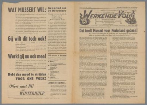 't Werkende Volk. Combat Sheet for the "National-Socialist Movement of the Netherlands"