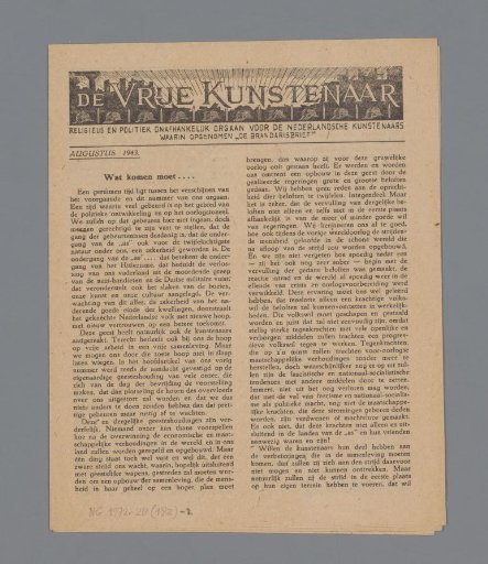 The Free Artist; a religious and politically independent organ for the Dutch Artists