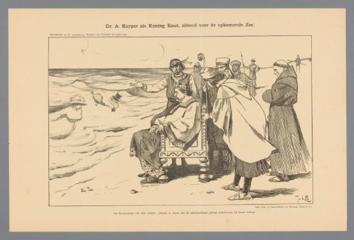 Dr. A. Kuyper as King Canute, sitting before the rising sea