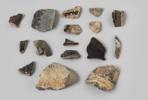Sixteen earthenware sherds from the VOC ship 'Witte Leeuw'