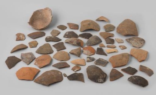 Bag with fragments of earthenware from VOC ship 'The White Lion'