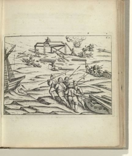 Dragging wood on sleds and building the Behouden Huys, 1596