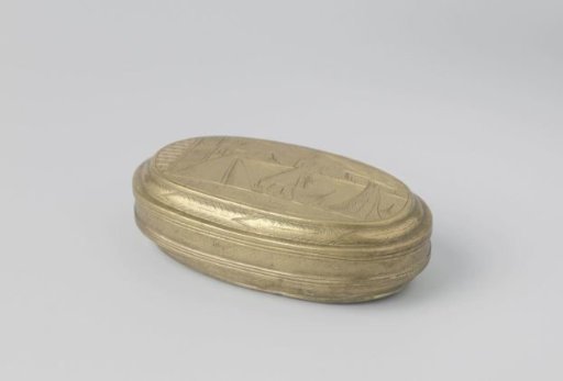 Brass tobacco box with engraved scenes of the Prodigal Son from the wreck of the Dutch East Indiaman Hollandia