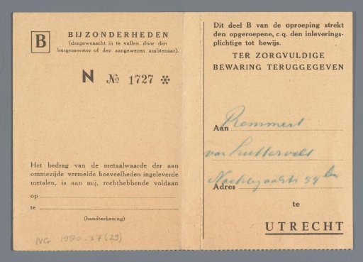 Certificate of submitted or unsubmitted metals