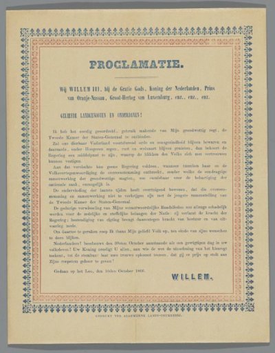 Proclamation of King William III regarding the dissolution of the Second Chamber